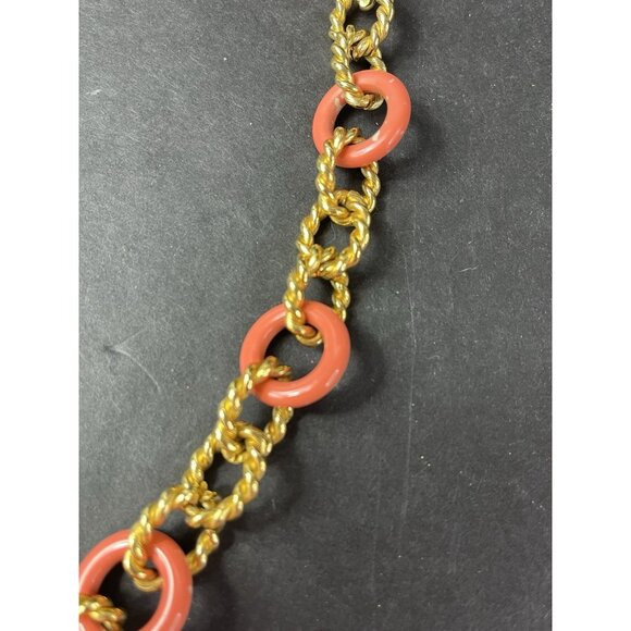 Vintage KJL Kenneth Jay Lane Simulated Coral Gold Tone Jumbo Chain Necklace 15" - Picture 5 of 13